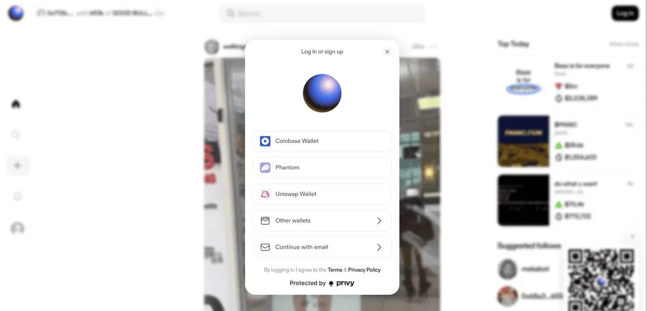 Interfaz de Zora conectando MetaMask y cambiando a la red Base