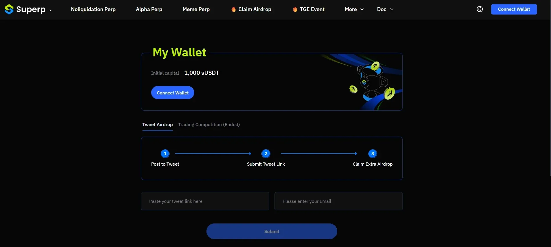 Logotipo SUP, volume de negociação, número de usuários e logotipos de investidores