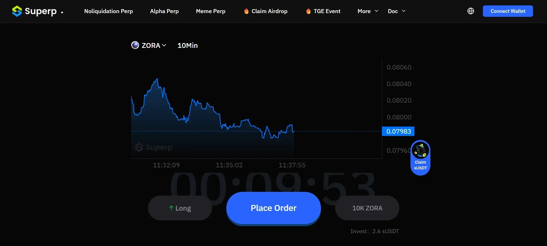 Ilustração de pagamento de 10 USDT para obter exposição a 1 BTC