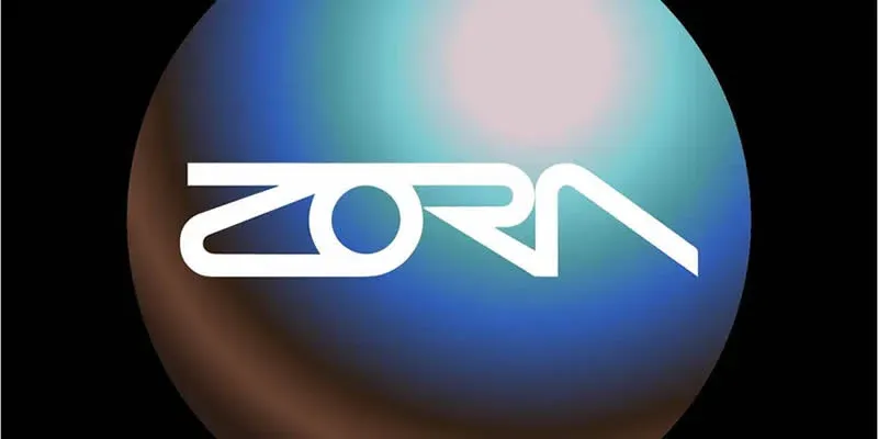 Logotipo do ZORA com gráfico de tendência de alta e cobertura da mídia