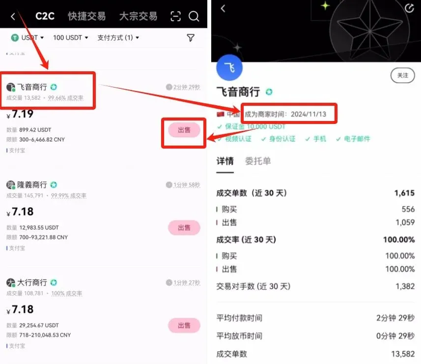交易平台商家信息页显示注册时间和出售按钮