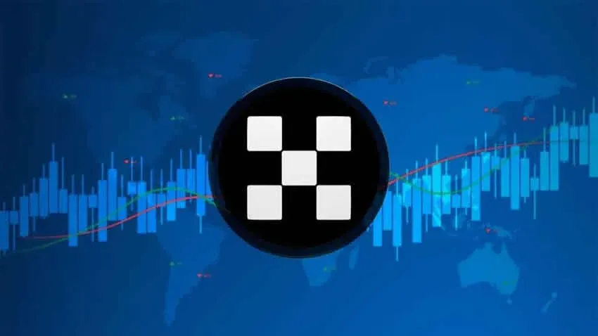 Dollar sign and upward trend line next to the OKB logo