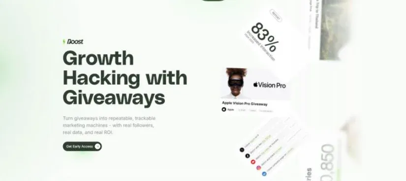 Boost平台仪表板界面，显示项目列表和抽奖入口