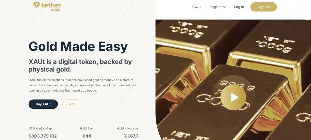 Barra de ouro e logotipo do Tether Gold (XAUT)