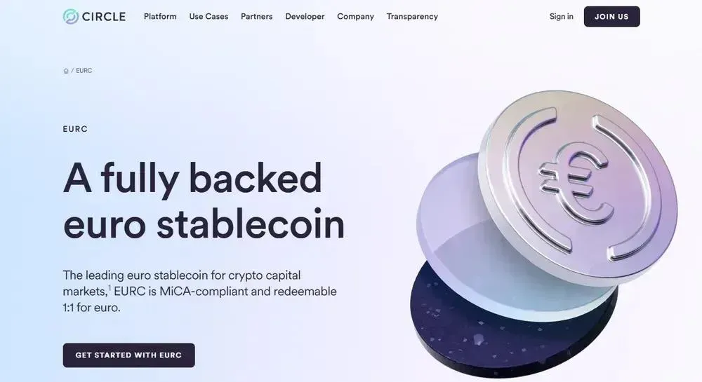 USDC、USDT、EURC、USDe 标识与跨链分布示意