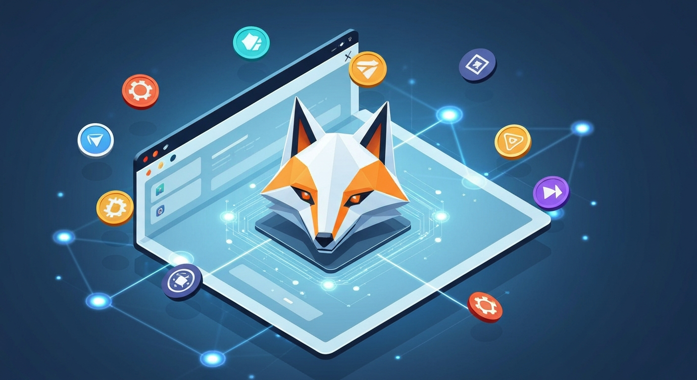 A digital fox icon representing MetaMask connecting a web browser to a decentral