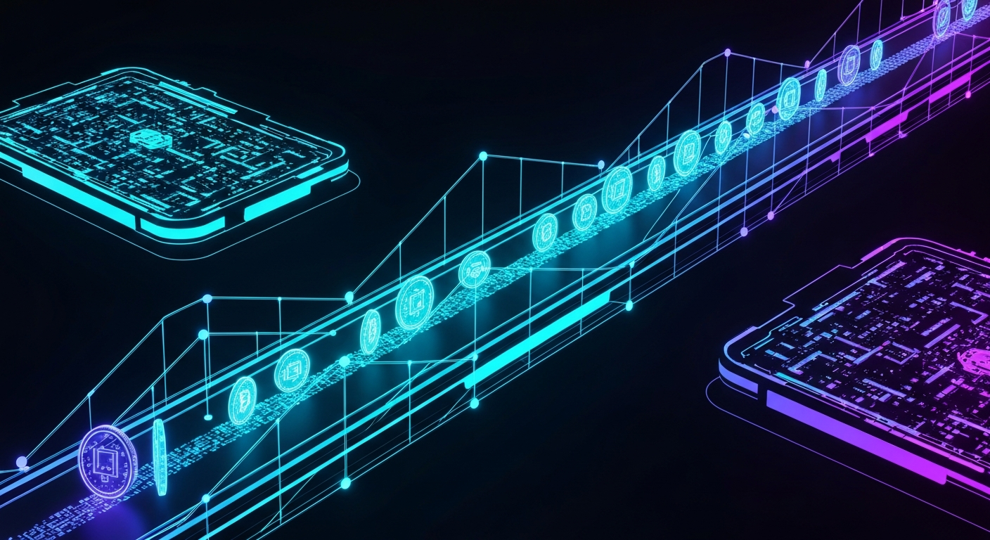 A conceptual illustration of a digital bridge connecting two distinct blockchain