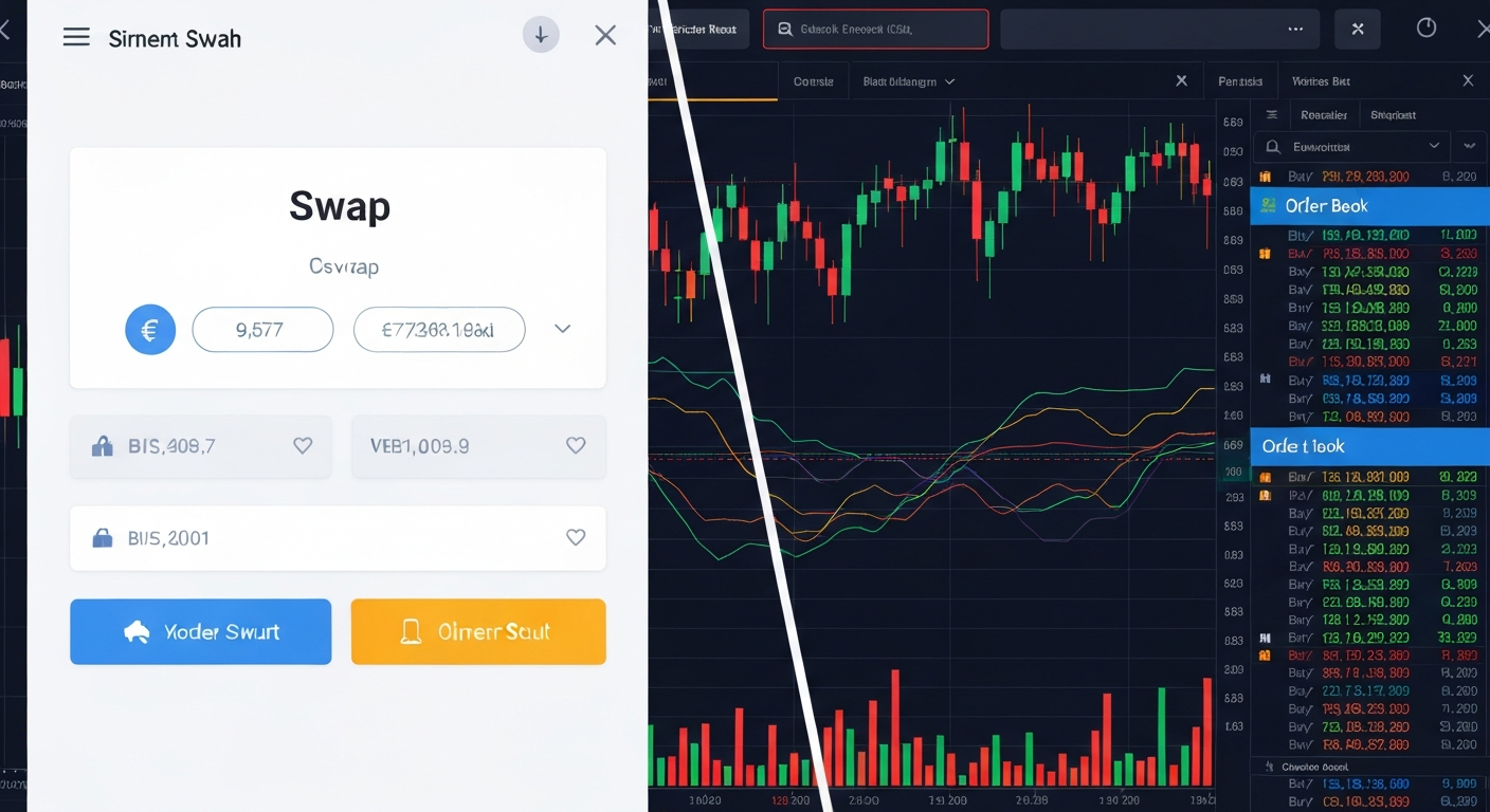 Comparison between a simple swap interface (Binance Convert) and a complex tradi