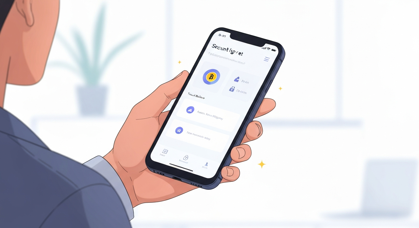A person using a smartphone to sign up for a cryptocurrency exchange app, with a
