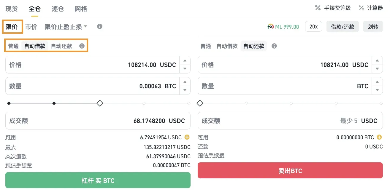 Limit order in Binance leveraged trading