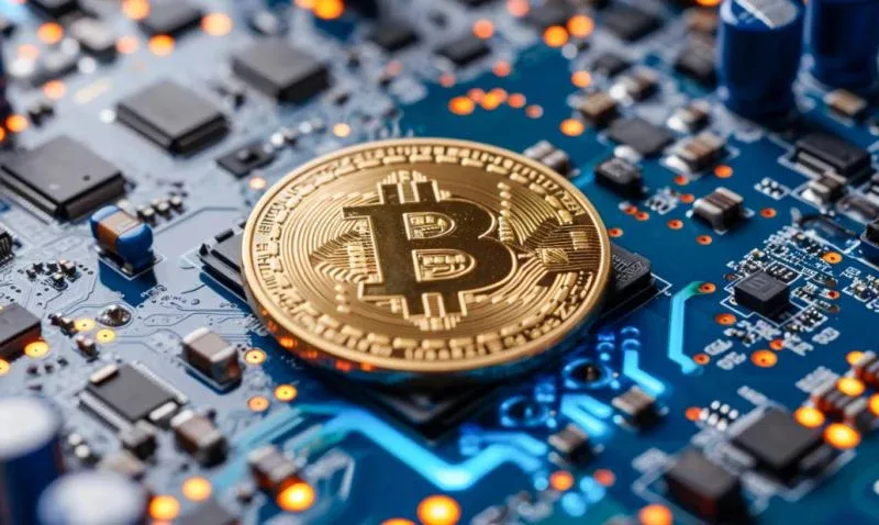 比特币标志与交易平台界面示意图