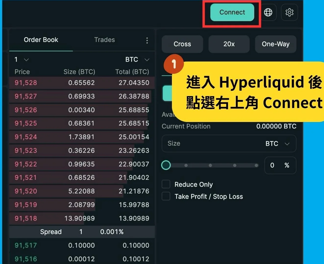 Hyperliquid 登录页面显示钱包创建及USDC充值