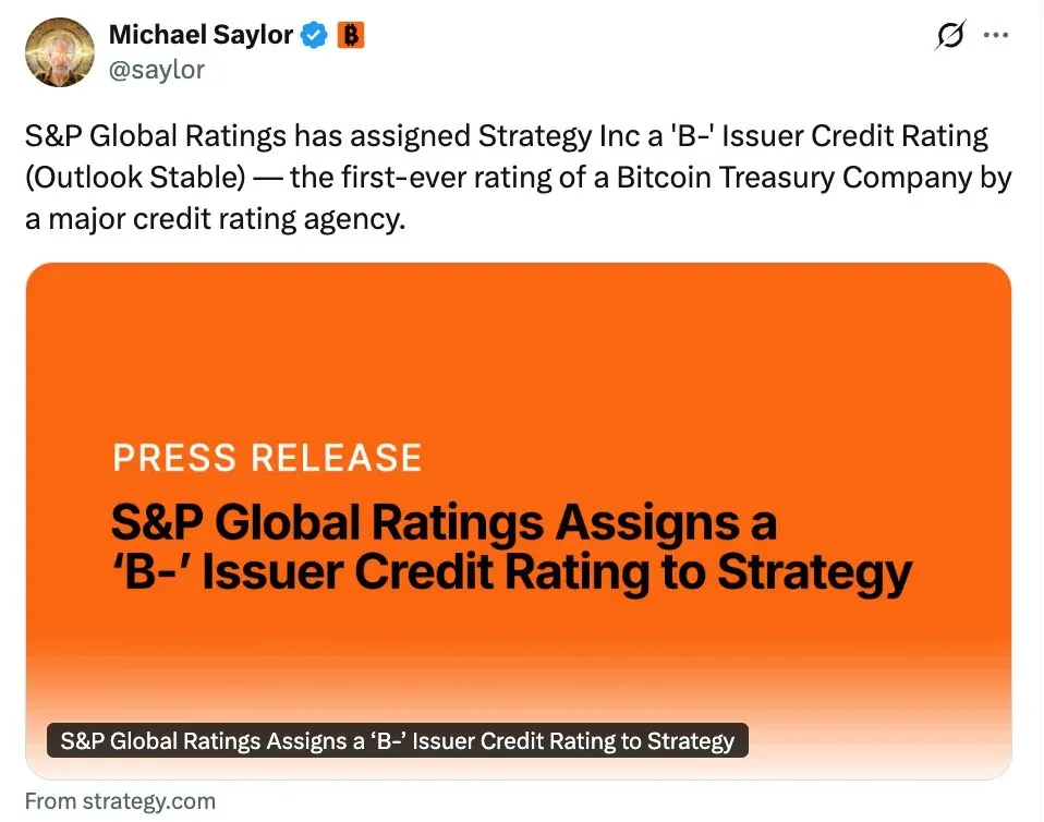 B- rating, a new chapter in Bitcoin credit
