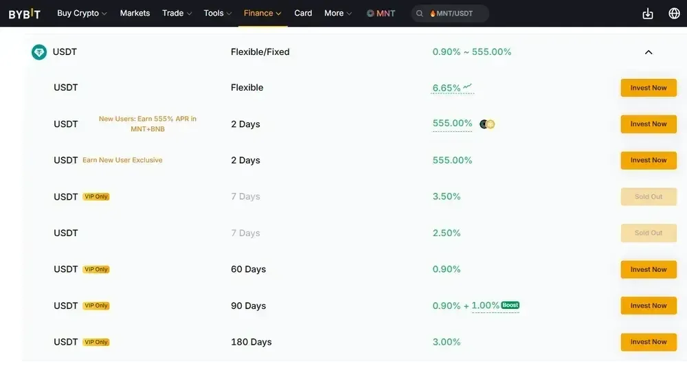 Diagrama ilustrativo de tasas de productos USDT en Binance