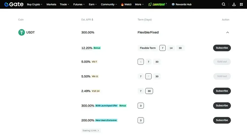 Página de tasas de depósito USDT en MEXC