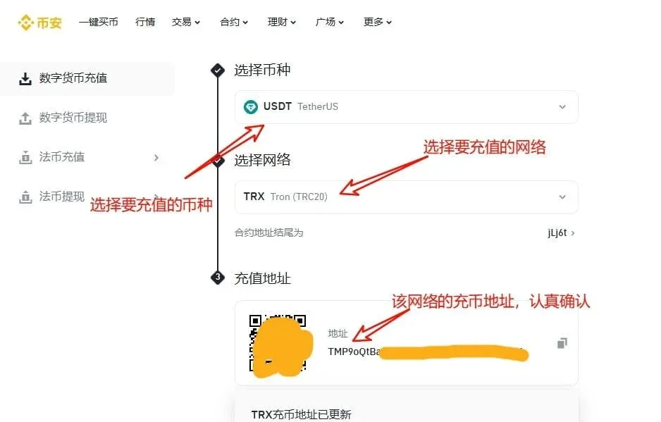 链上与内部转账示意 两箭指向外部钱包和币安用户