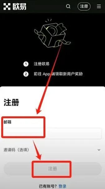 註冊頁面填寫電子郵件、驗證碼並點擊註冊