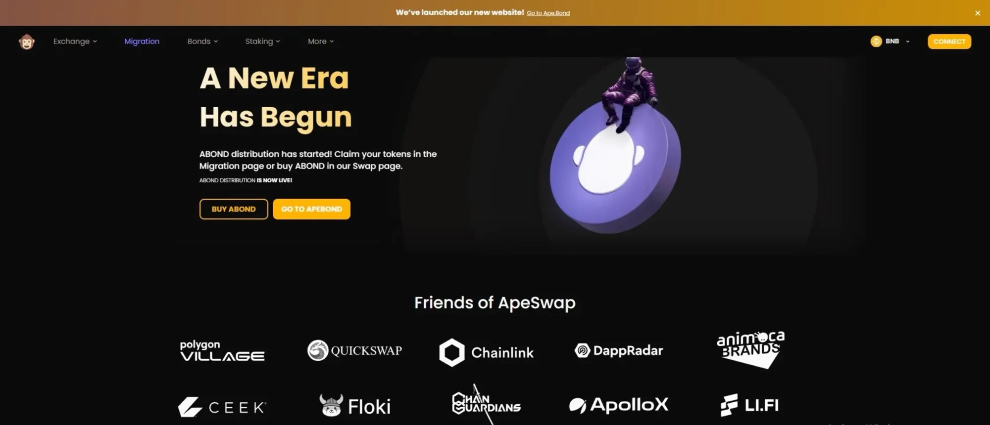 ApeSwap 交易页面展示代币兑换与流动性池