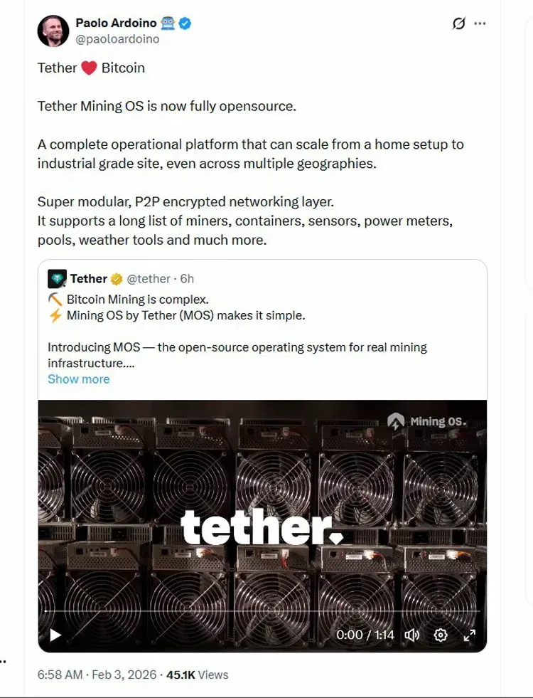 泰达推出比特币挖矿开源系统