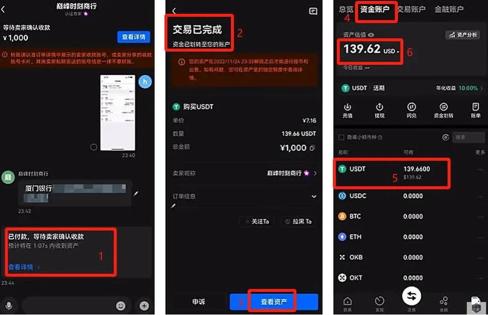 OKX funding account page – shows USDT balance of 139.66