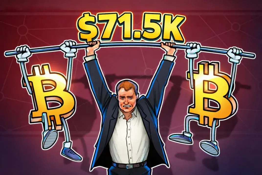 Bitcoin se recupera para US$ 71.500 após venda histórica, mas indicadores de derivativos ainda fracos