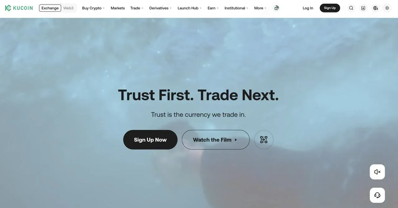 KuCoin exchange logo and interface screenshot