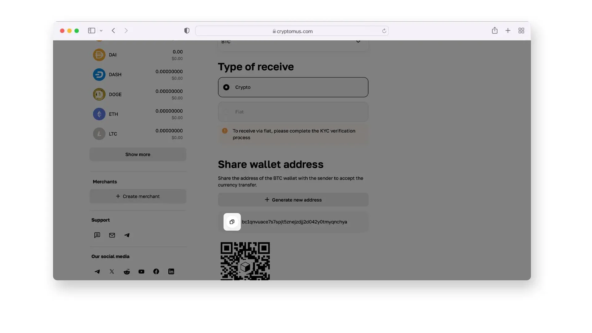 BTC钱包地址文本及其对应二维码