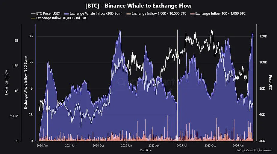 Fluxo de capital de baleias de Bitcoin na Binance
