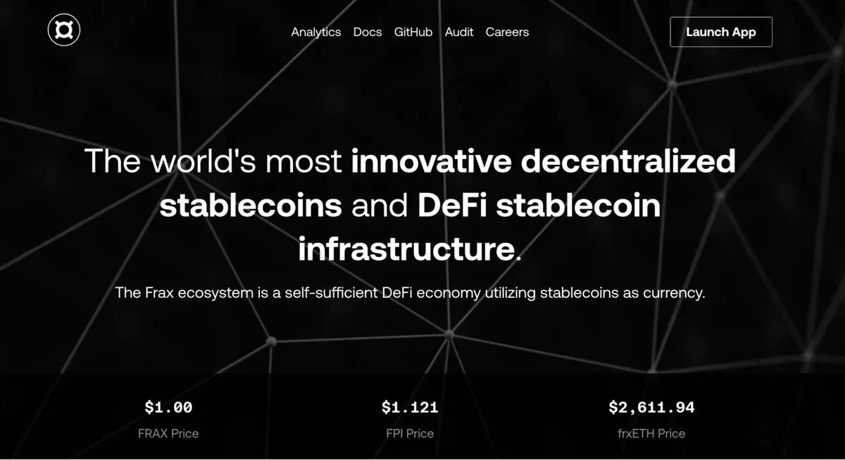 Frax Finance 官网首页显示 Frax Ether 流动池 TVL
