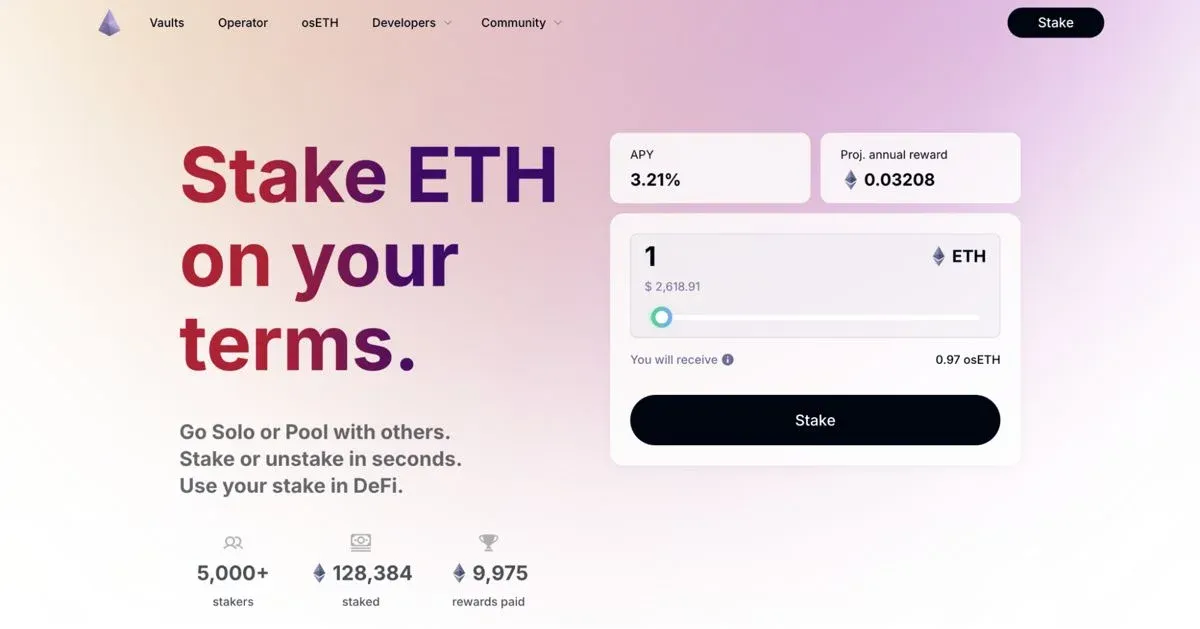 StakeWise 官网页面截图展示平台标志与收益信息