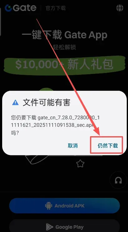Janela do navegador alertando que o arquivo pode ser perigoso, com botão “Continuar download”