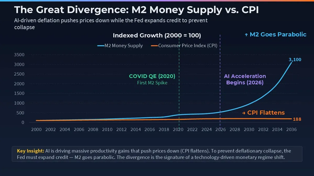 Historical comparison chart of M2 money supply and CPI