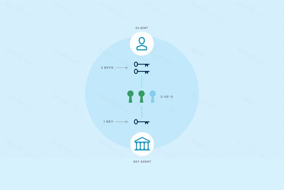 用户持有多数私钥，部分私钥交由机构托管的示意图