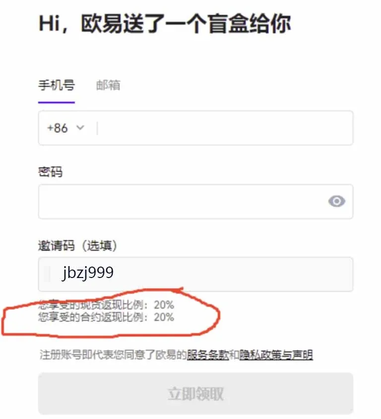 Verification code input box on OKX registration page