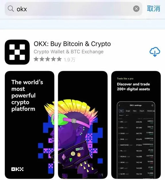 App Store搜索结果页面出现欧易OKX应用并显示获取按钮