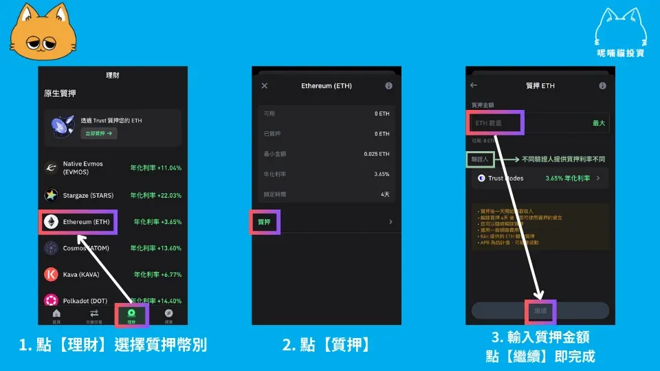Trust Wallet 质押 ETH 界面示例