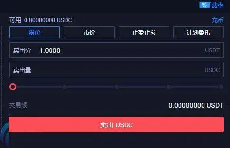 USDT 资产转入法币账户的操作界面