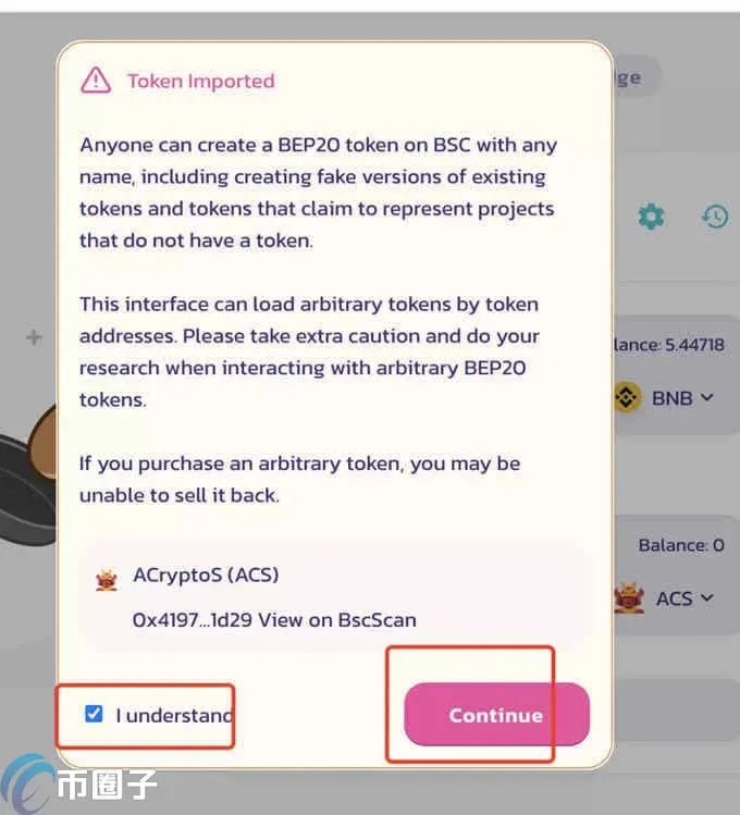 MetaMask cambia de red, círculo rojo reemplaza ACS por BNB