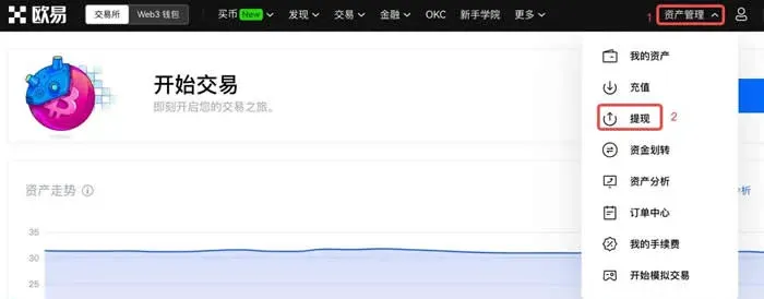 官网资产管理页面提现选项USDT-TRC20网络选择框