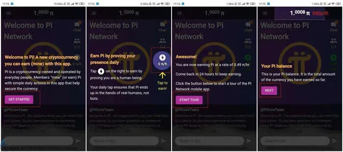 手机 Pi 挖矿应用界面展示引导按钮