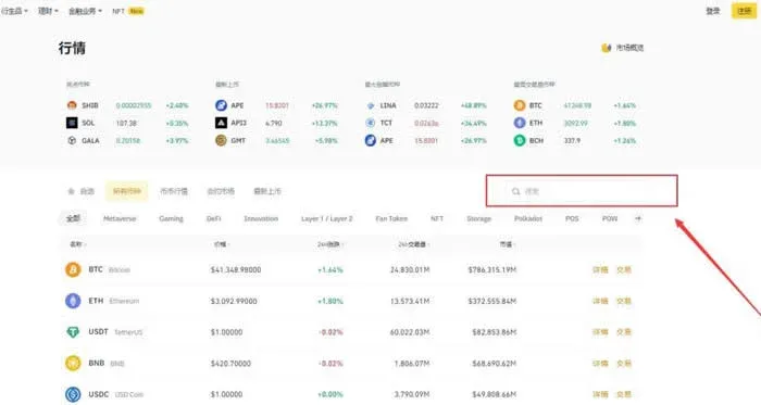 Caixa de busca da exchange – digite ETH e escolha o par ETH/USDT