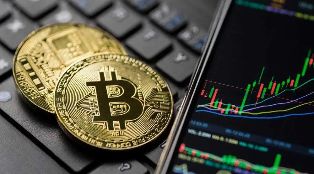 Logotipo de exchange quebrado e curva de preço de criptomoedas em queda