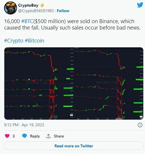 Bitcoin price falls to around $29,000 support zone