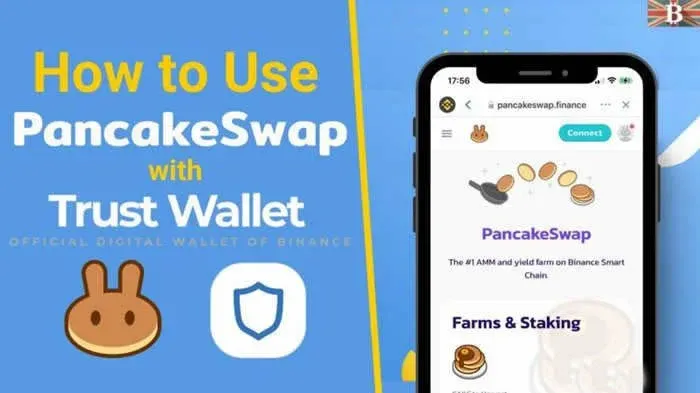 PancakeSwap 交易所界面,显示代币兑换和流动性池