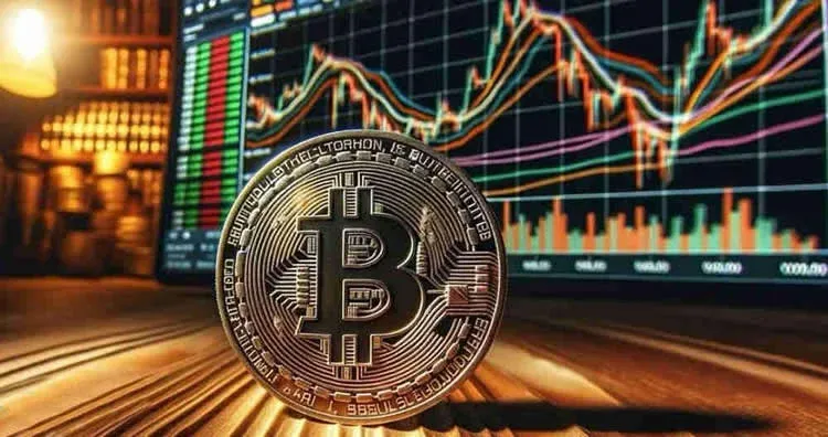 比特币标志与期货合约图表并列展示