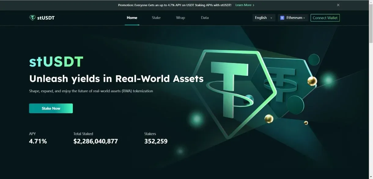 Tela inicial do site Stusdt.io mostrando informações do projeto