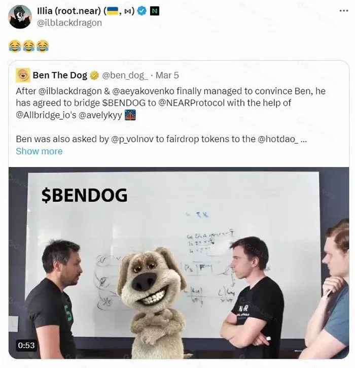 Ben the Dog 与 Solana、NEAR 等链标志并列的宣传图