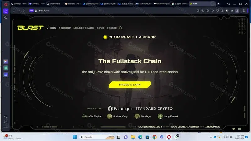 Blast 项目标志与以太坊网络示意图