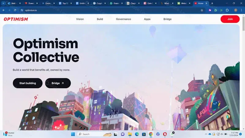 Optimism 标志及其与以太坊的互操作示意图