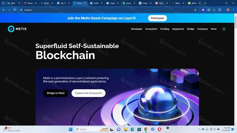 MetisDAO 标志与乐观滚动架构示意图
